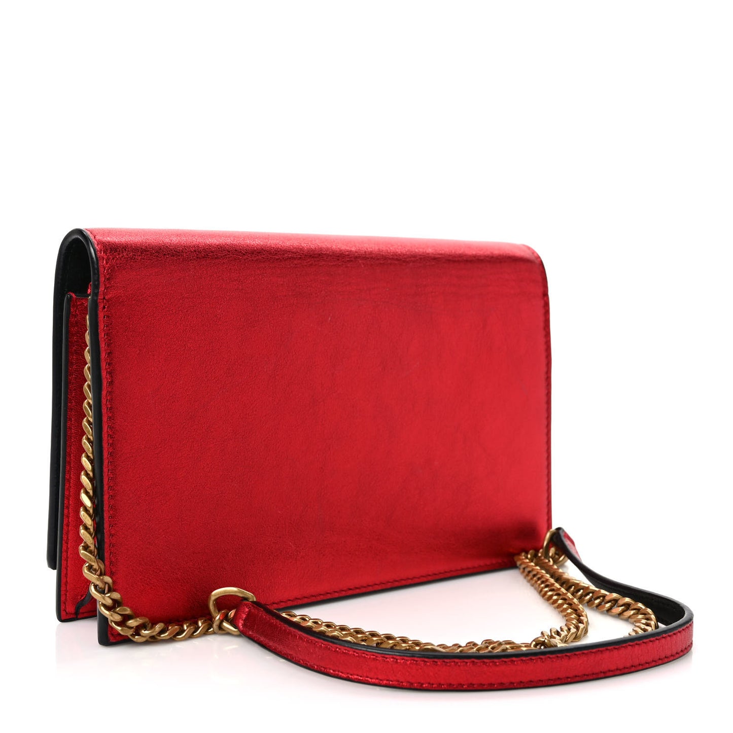 Metallic Calfskin Classic Monogram Kate Tassel Chain Wallet Red