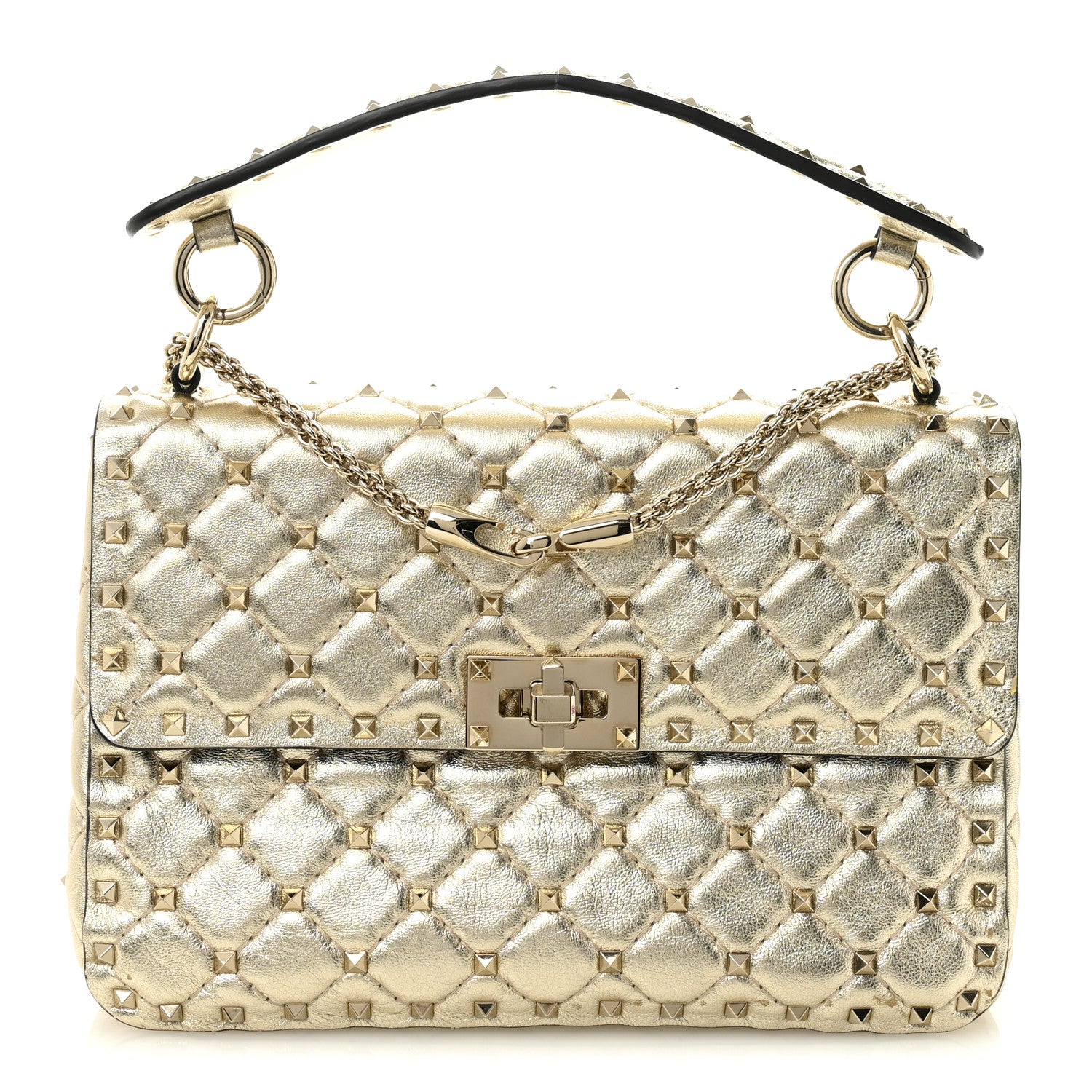 Valentino Garavani Metallic Wrinkled Lambskin Medium Rockstud Spike Shoulder Bag Mekong 1 of 10