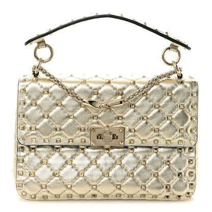 Valentino Garavani Metallic Wrinkled Lambskin Medium Rockstud Spike Shoulder Bag Mekong 1 of 10