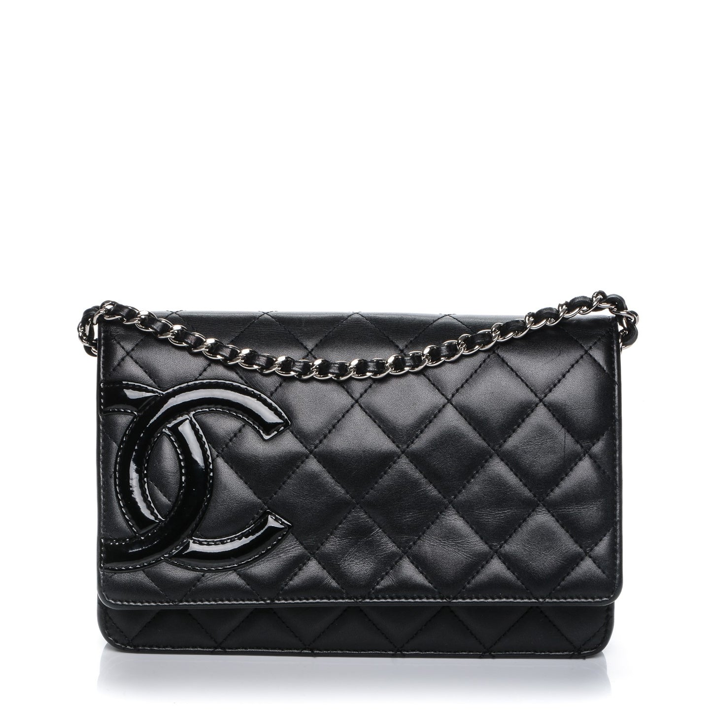 Calfskin Quilted Cambon Wallet On Chain WOC Black