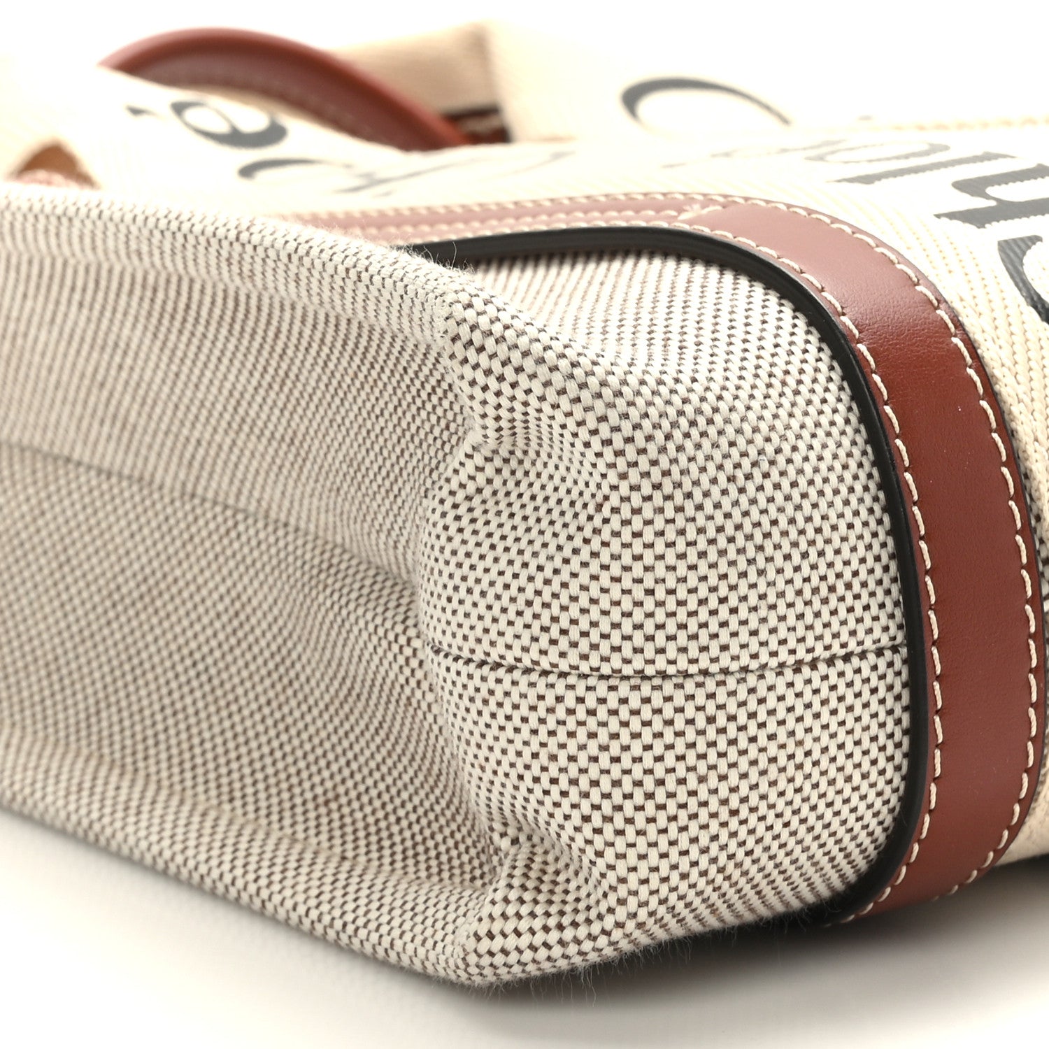 Chloe Cotton Calfskin Small Woody Ribbon Tote White Brown 7 of 8