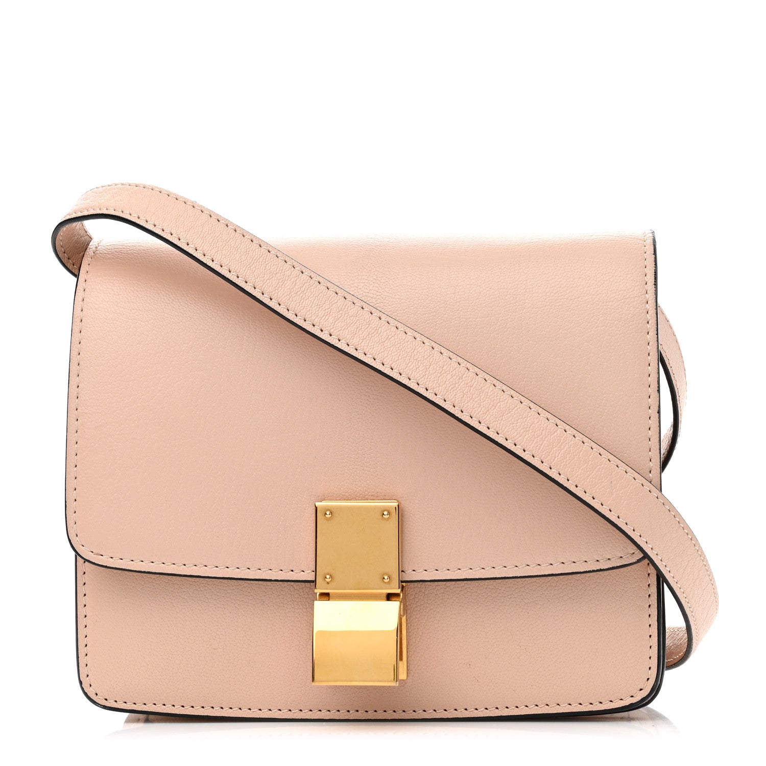 this is a front view image of a CELINE Goatskin Classic Box Flap Bag in the small size in the color Blush by fashionphile