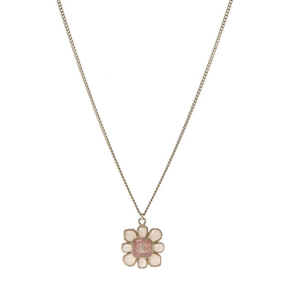 Chanel Gripoix Poured Glass CC Korean Blossom Pendant Necklace Pink Gold 1 of 6
