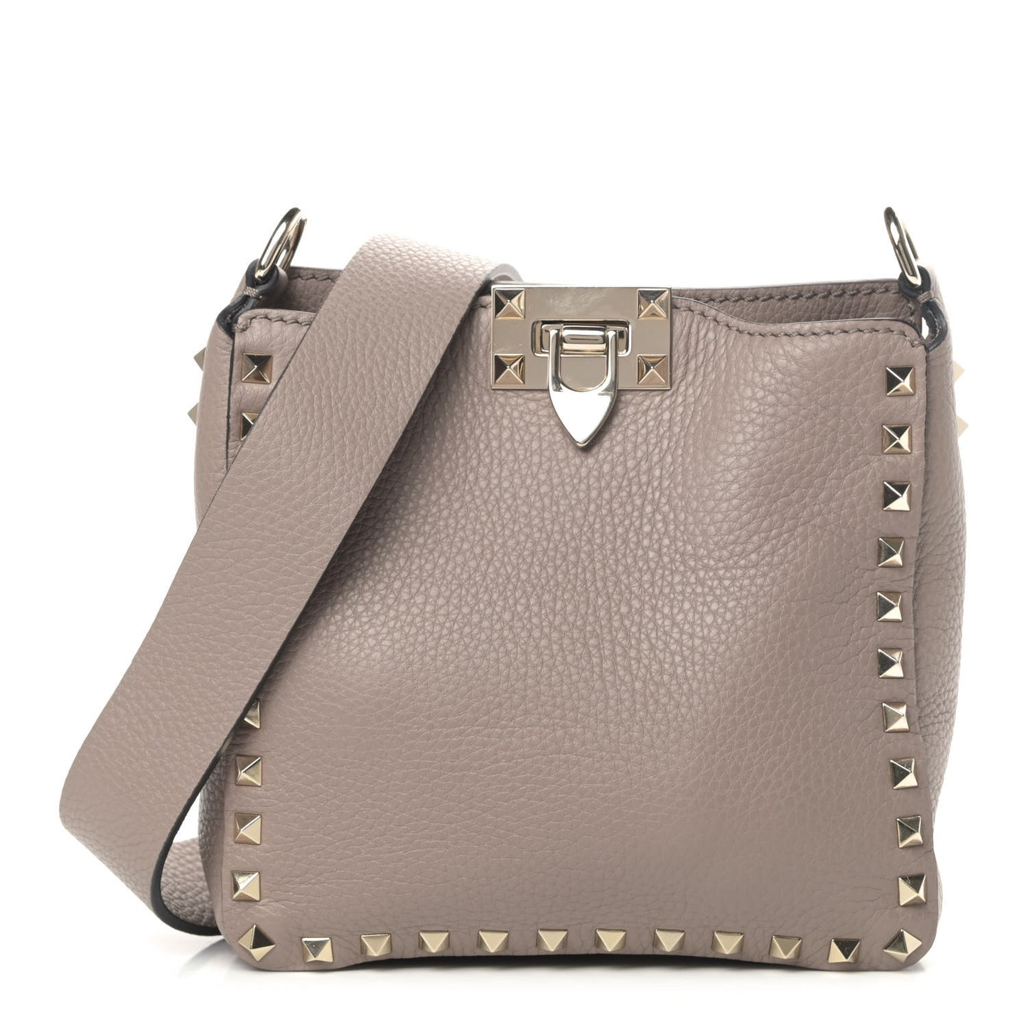 Pebbled Calfskin Mini Rockstud Flip-Lock Messenger Bag Poudre