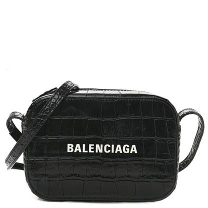 Balenciaga Shiny Calfskin Logo Crocodile Embossed XS Everyday Camera Bag Black 1 of 10