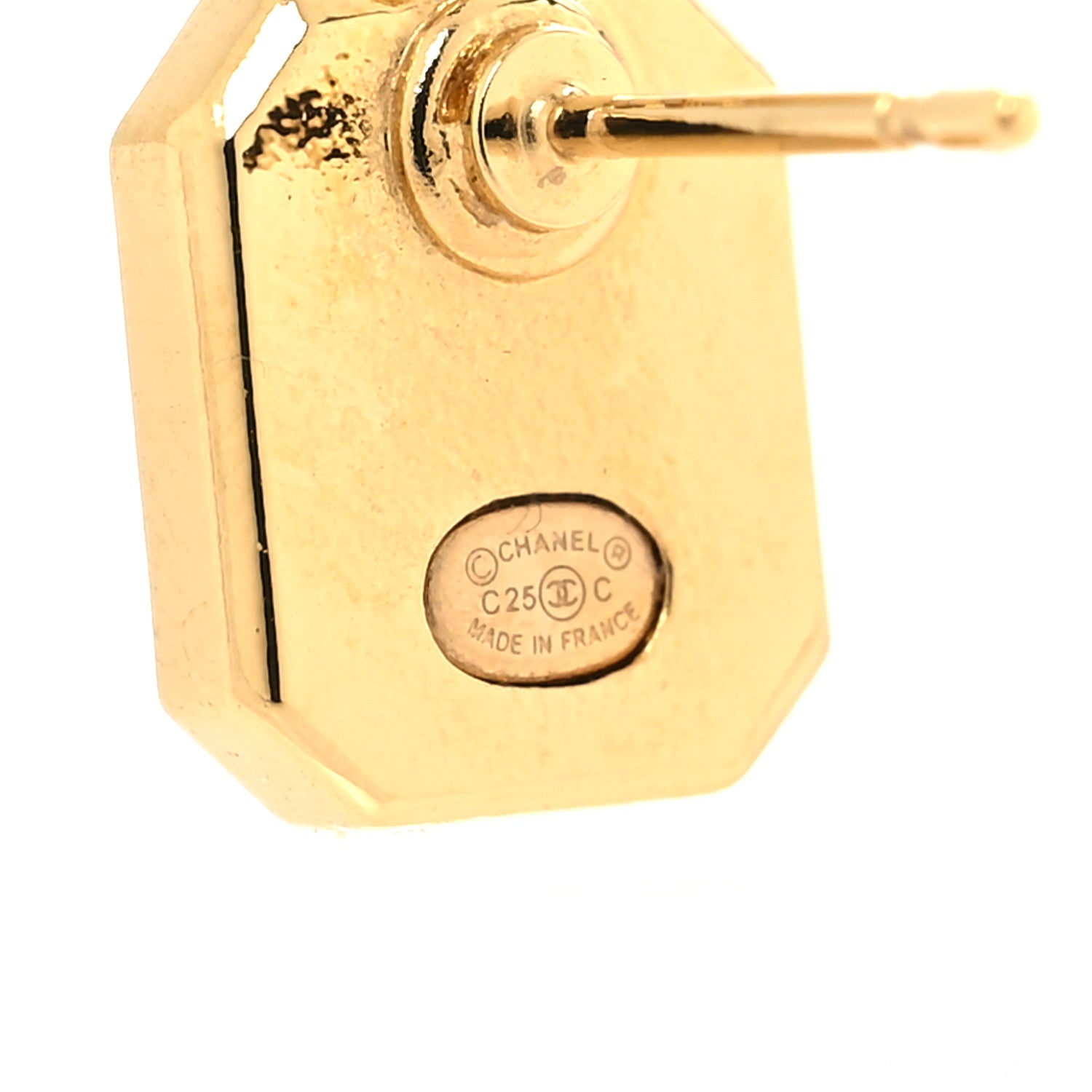 Chanel Resin CC No 5 Perfume Bottle Earrings Gold Pearly White 4 of 4