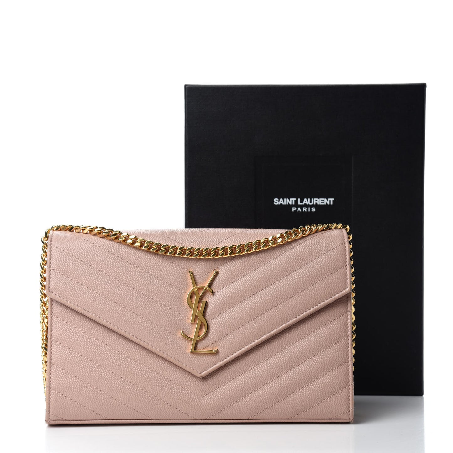 Grain De Poudre Matelasse Chevron Monogram Chain Wallet Pale Blush