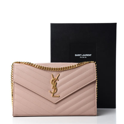Saint Laurent Grain De Poudre Matelasse Chevron Monogram Chain Wallet Pale Blush 13 of 13