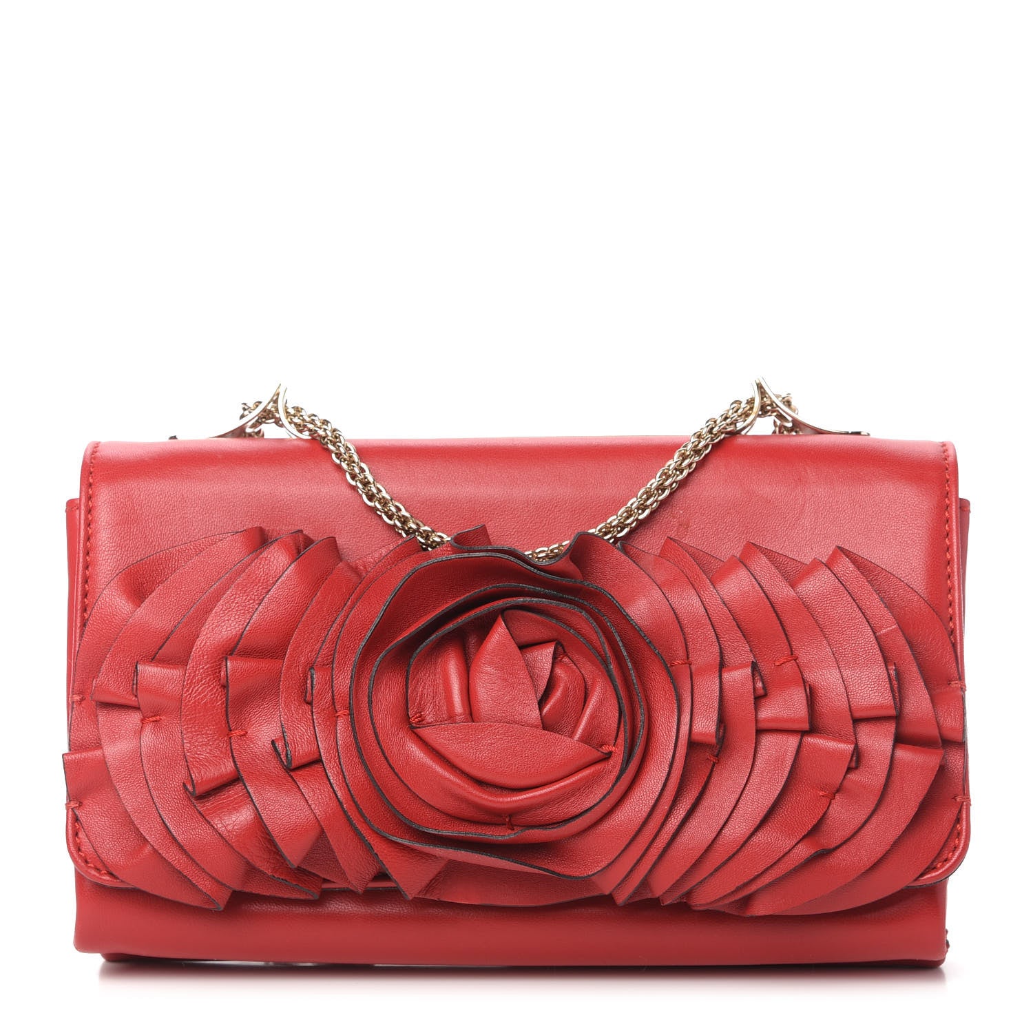 Valentino Garavani Nappa Petale Chain Shoulder Bag Red 1 of 11