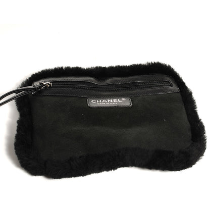 Chanel Suede Sherpa Shoulder Bag w Cosmetic Pouch Black 5 of 8