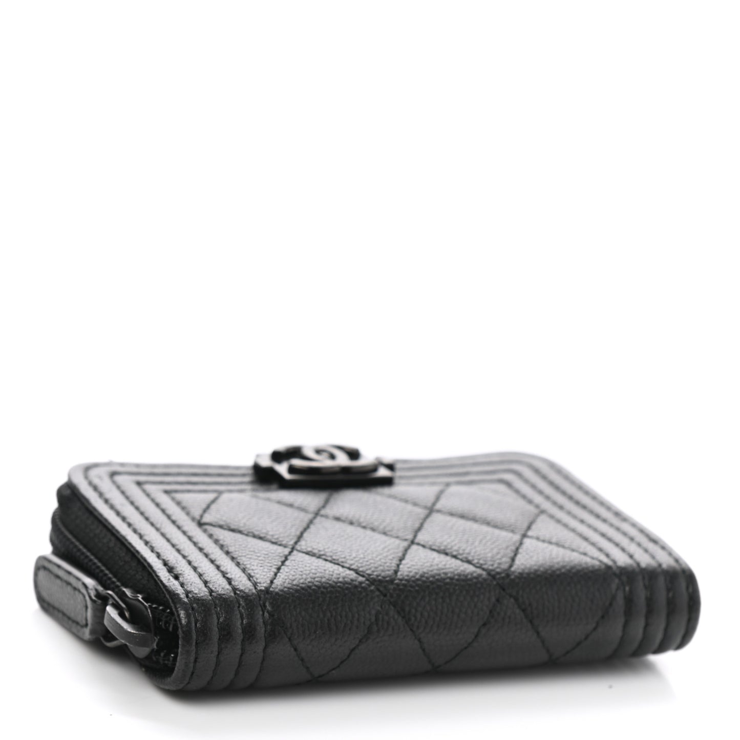 Caviar Quilted Boy Zip Around Coin Purse Wallet So Black