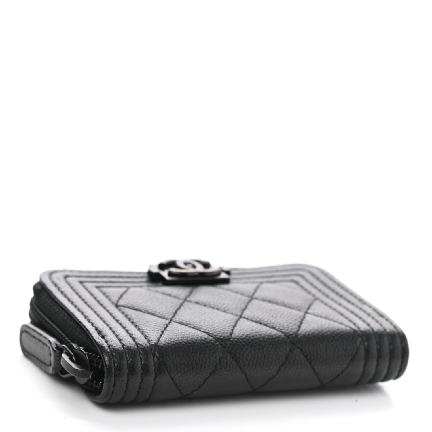Chanel Caviar Quilted Boy Zip Around Coin Purse Wallet So Black 4 of 8