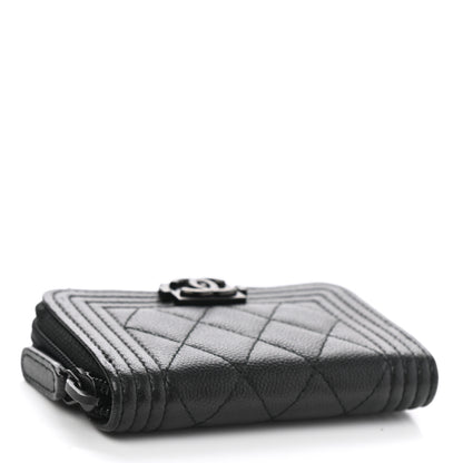 Chanel Caviar Quilted Boy Zip Around Coin Purse Wallet So Black 4 of 8