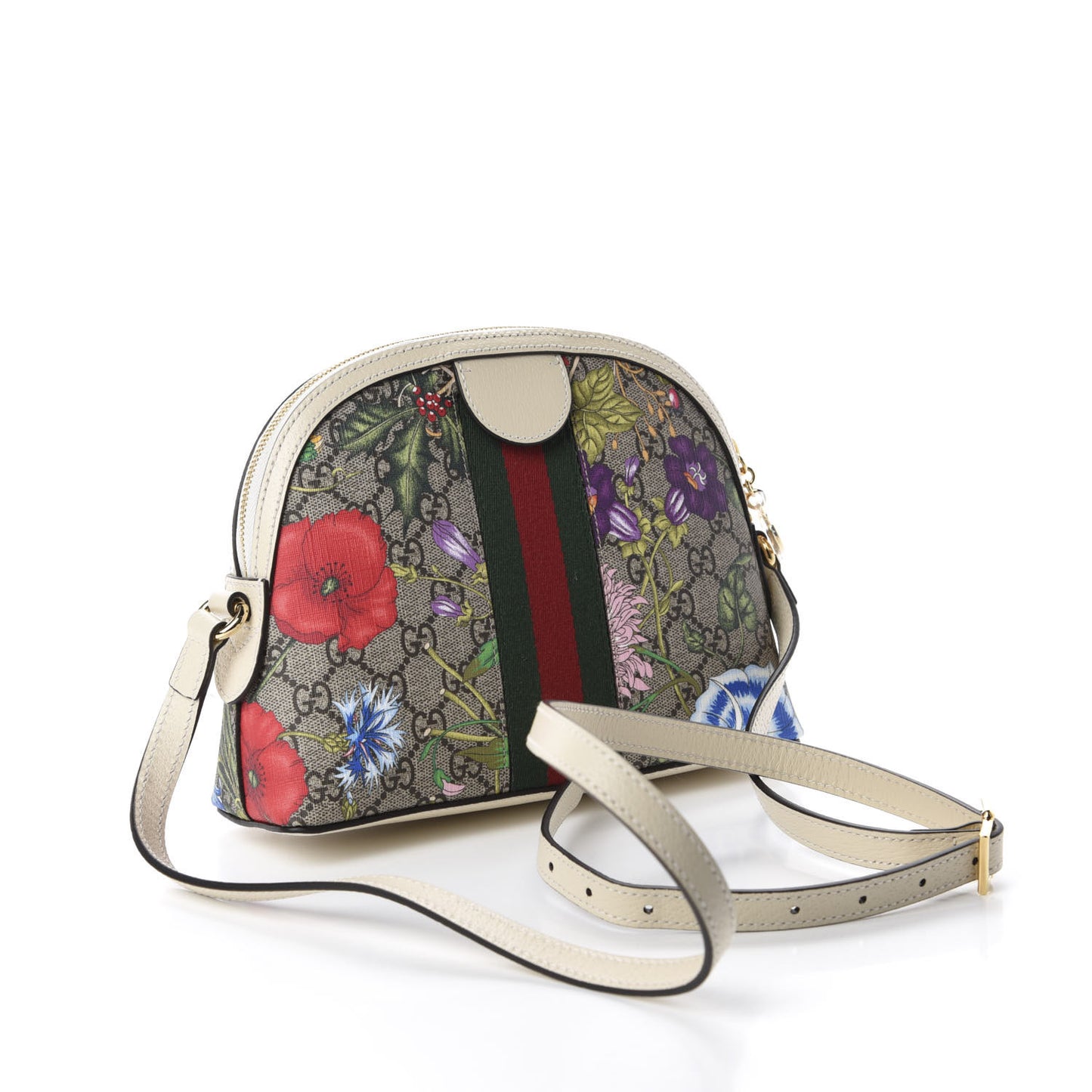 GG Supreme Monogram Flora Web GG Small Ophidia Dome Shoulder Bag White