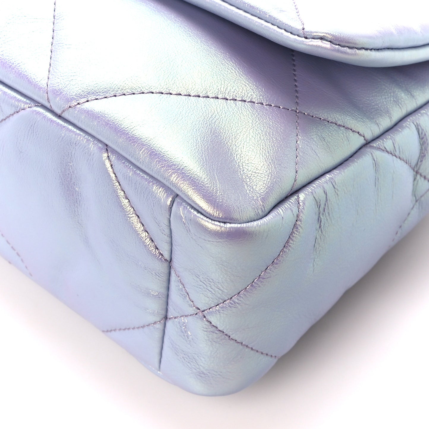 Iridescent Calfskin Quilted Medium Chanel 19 Flap Light Purple Blue