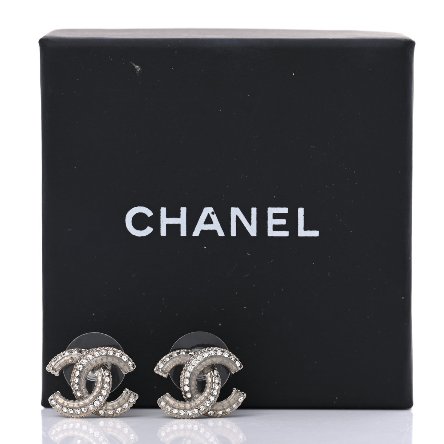 Enamel Crystal CC Earrings Silver