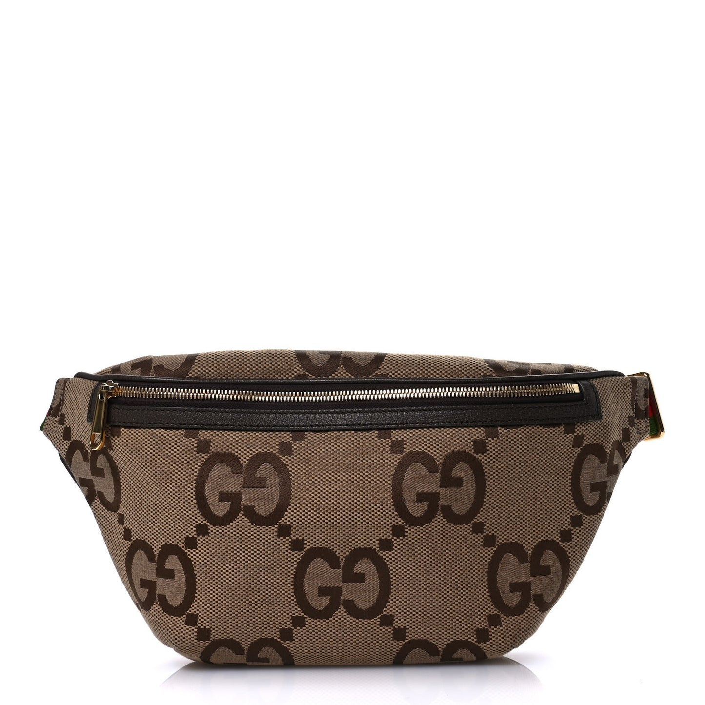 Monogram Jumbo GG Textured Dollar Calfskin Web Belt Bag Camel Ebony New Acero