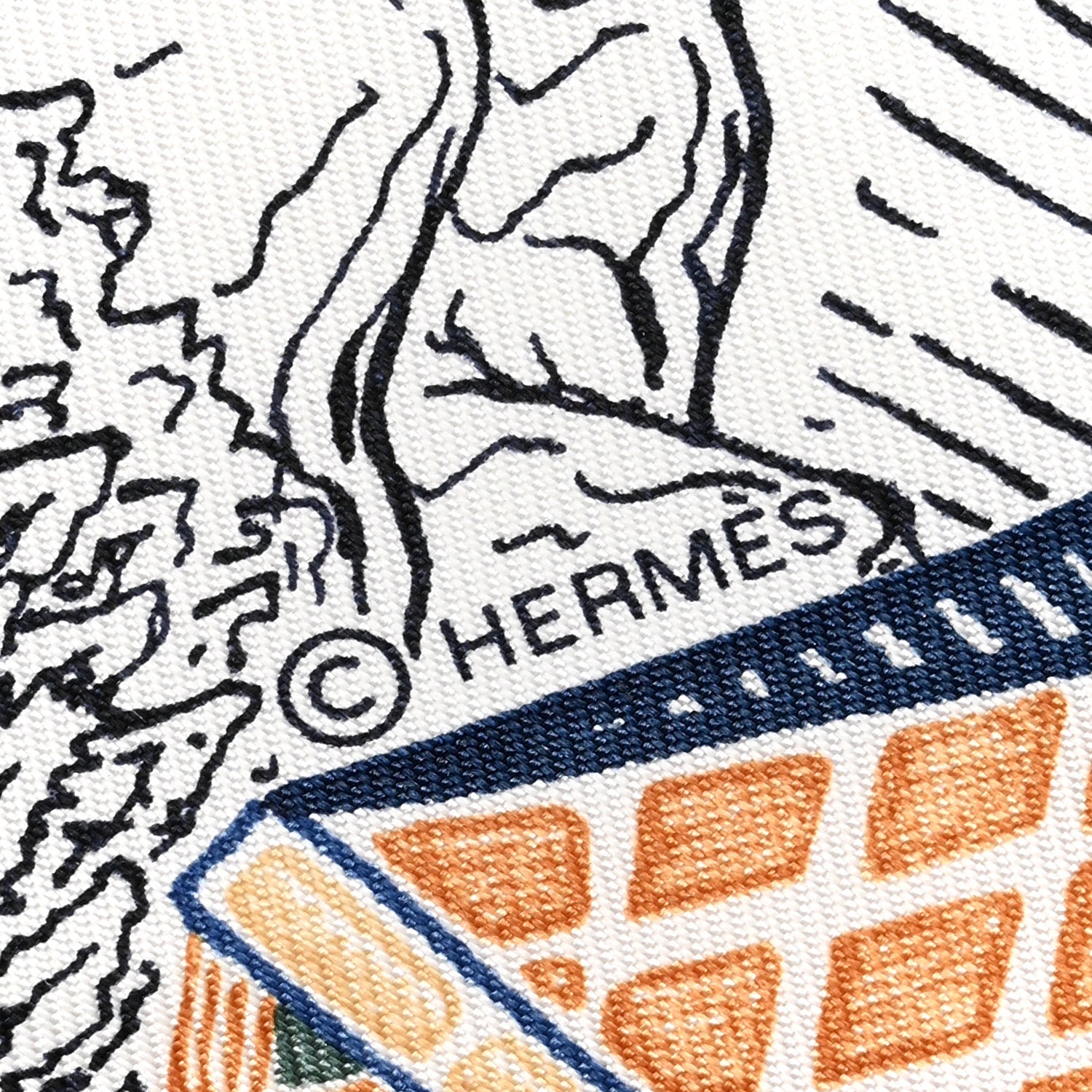 Hermes Silk Twill Super Silk Quest Detail Scarf 45 Bleu Jean Brun Vert 3 of 3