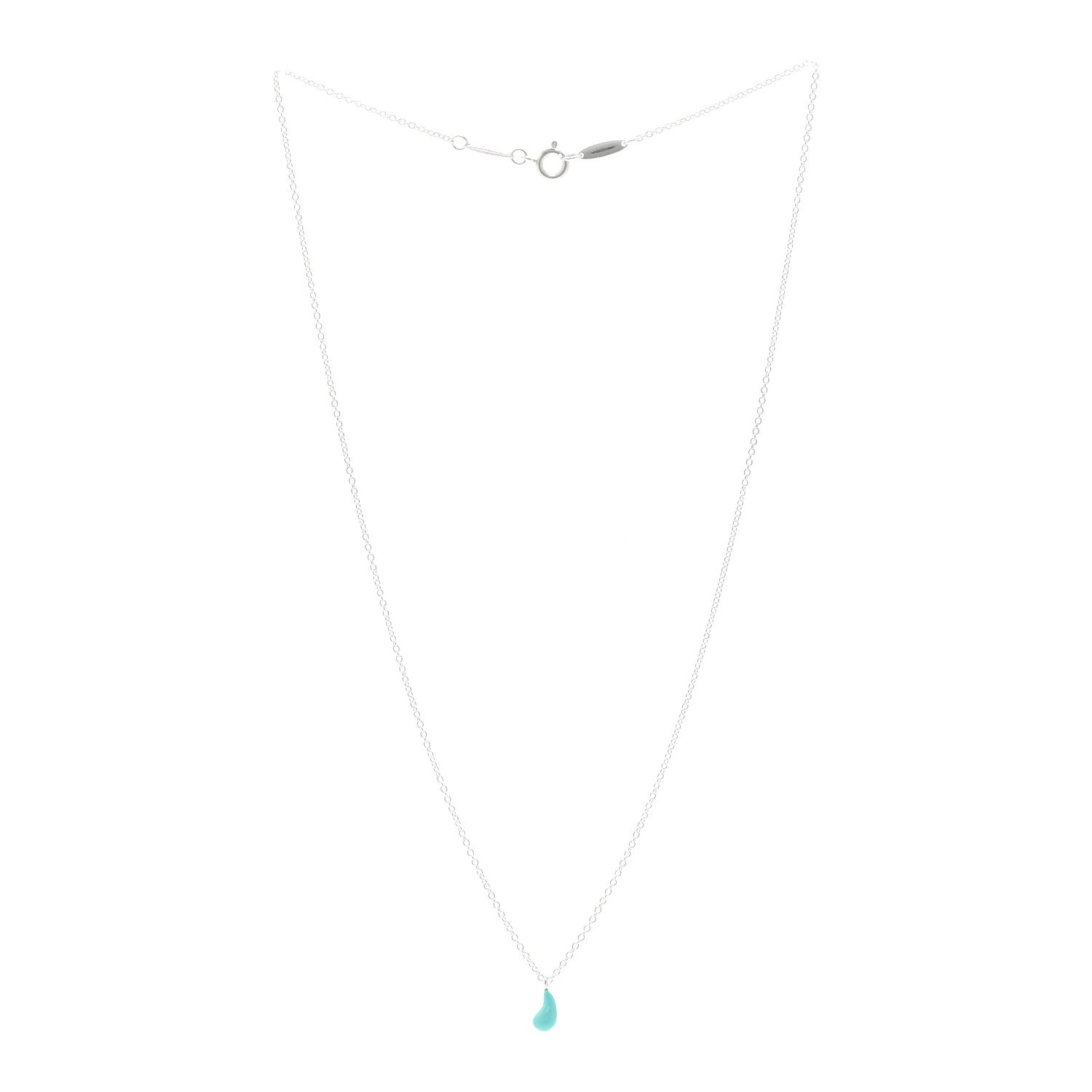 Tiffany Sterling Silver Turquoise Elsa Peretti 8mm Teardrop Pendant Necklace 3 of 4