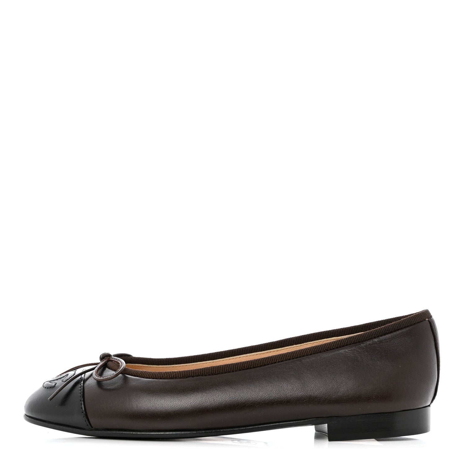 Chanel Lambskin Cap Toe CC Ballerina Flats 35.5 Brown Black 1 of 9