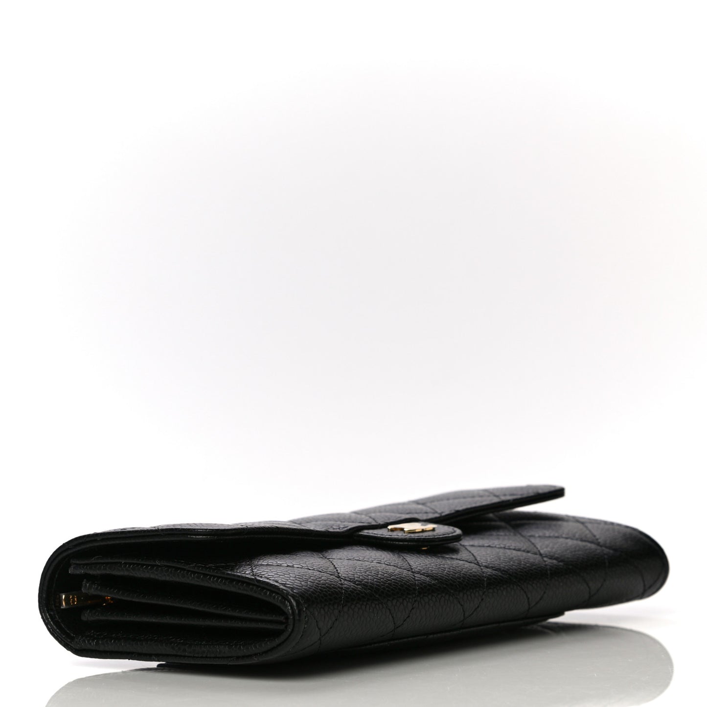 Caviar Quilted Large Gusset Flap Wallet Black