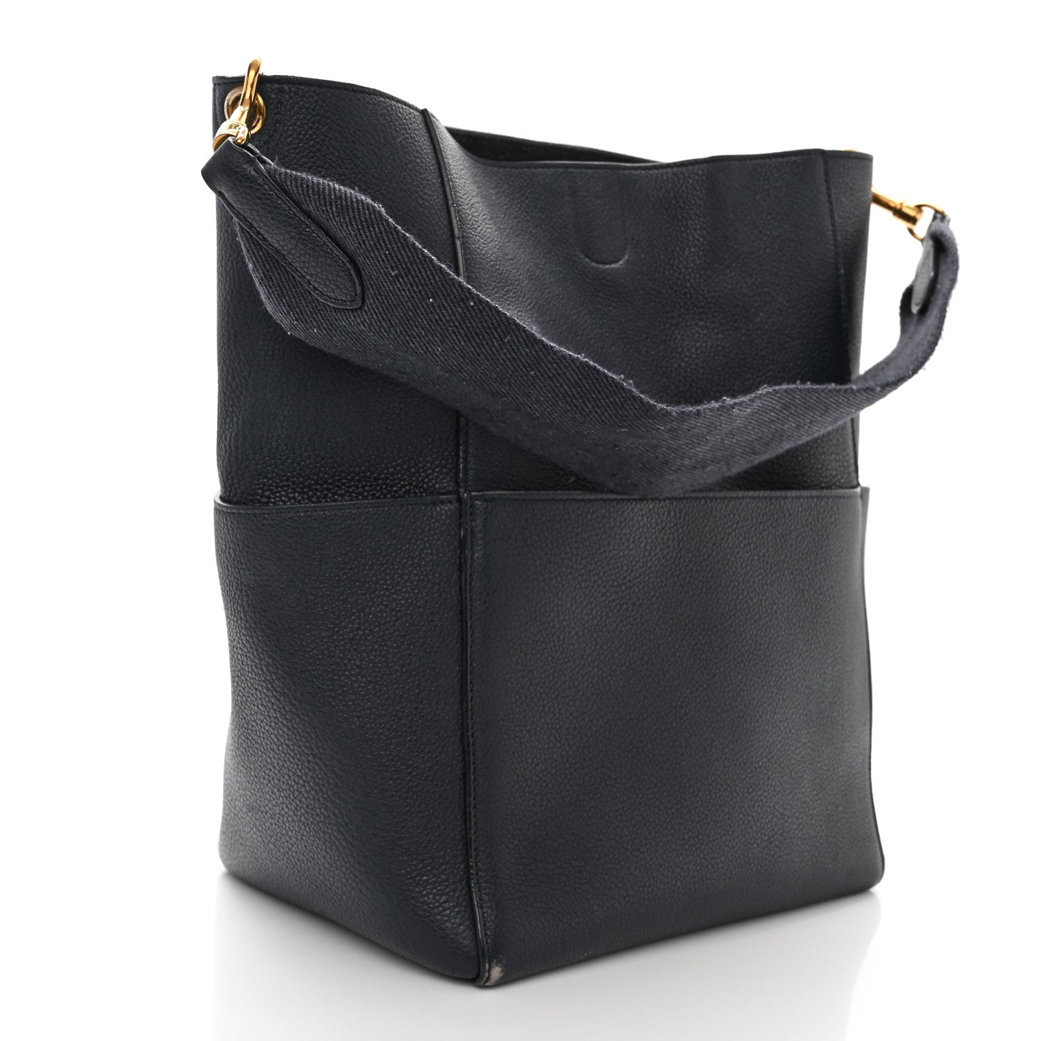 Celine Soft Grained Calfskin Sangle Bucket Bag Navy Blue 3 of 15
