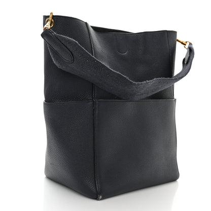 Celine Soft Grained Calfskin Sangle Bucket Bag Navy Blue 3 of 15