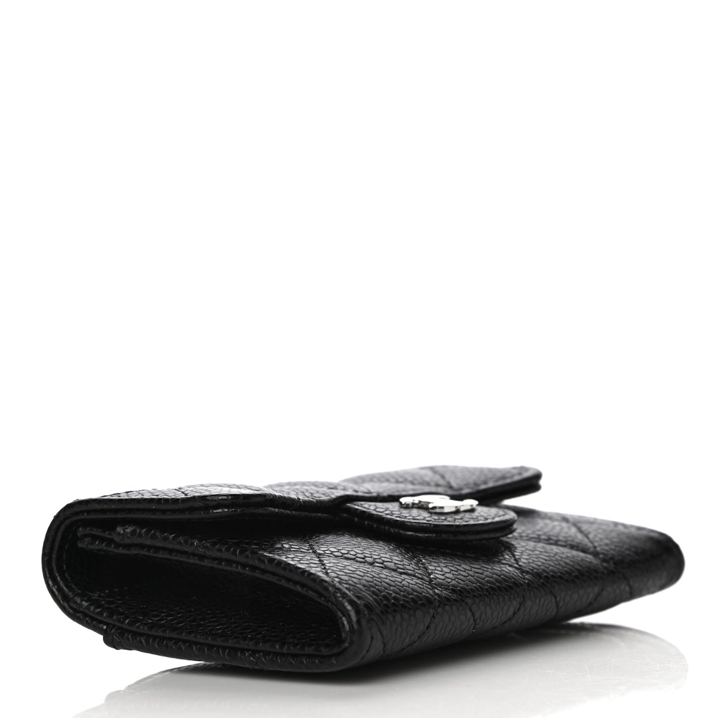 Caviar Quilted Flap Card Holder Wallet Black