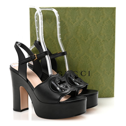 Gucci Cosmos Softy Calfskin Wooden Interlocking G Cut-Out 30/120mm Platform Sandals 39.5 Black 9 of 9
