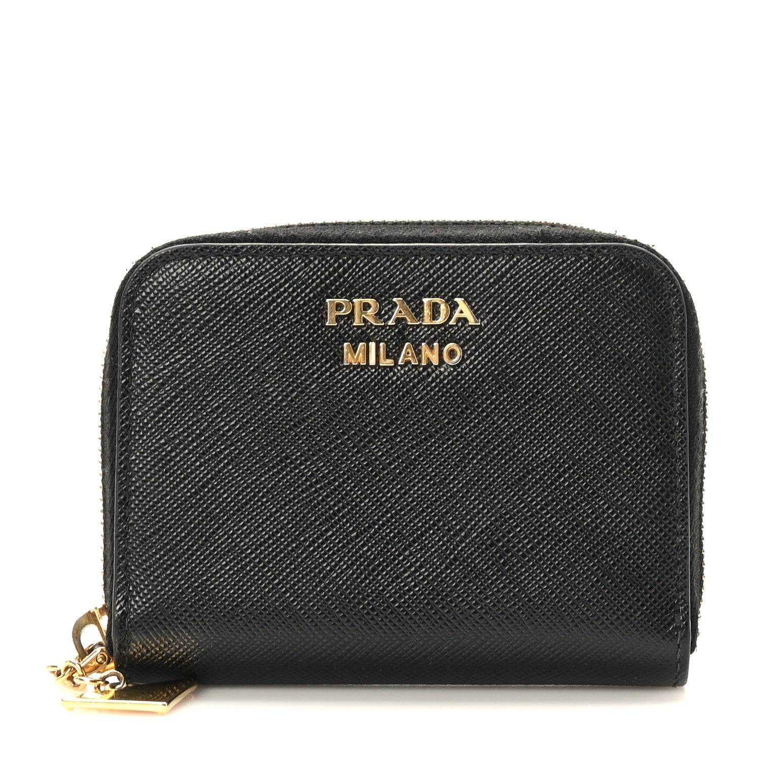 Prada Saffiano Metal Zip Coin Purse Black 1 of 8