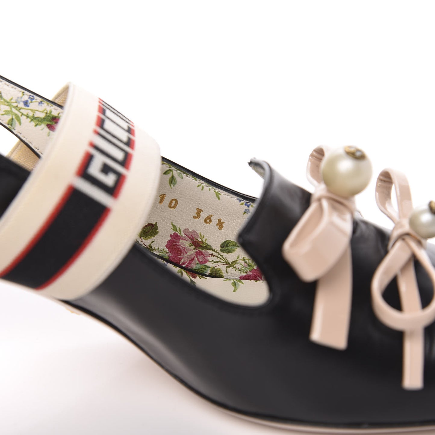 Malaga Kid Bow Ace Stripe Mid Heel Slingback Pumps 36.5 Black
