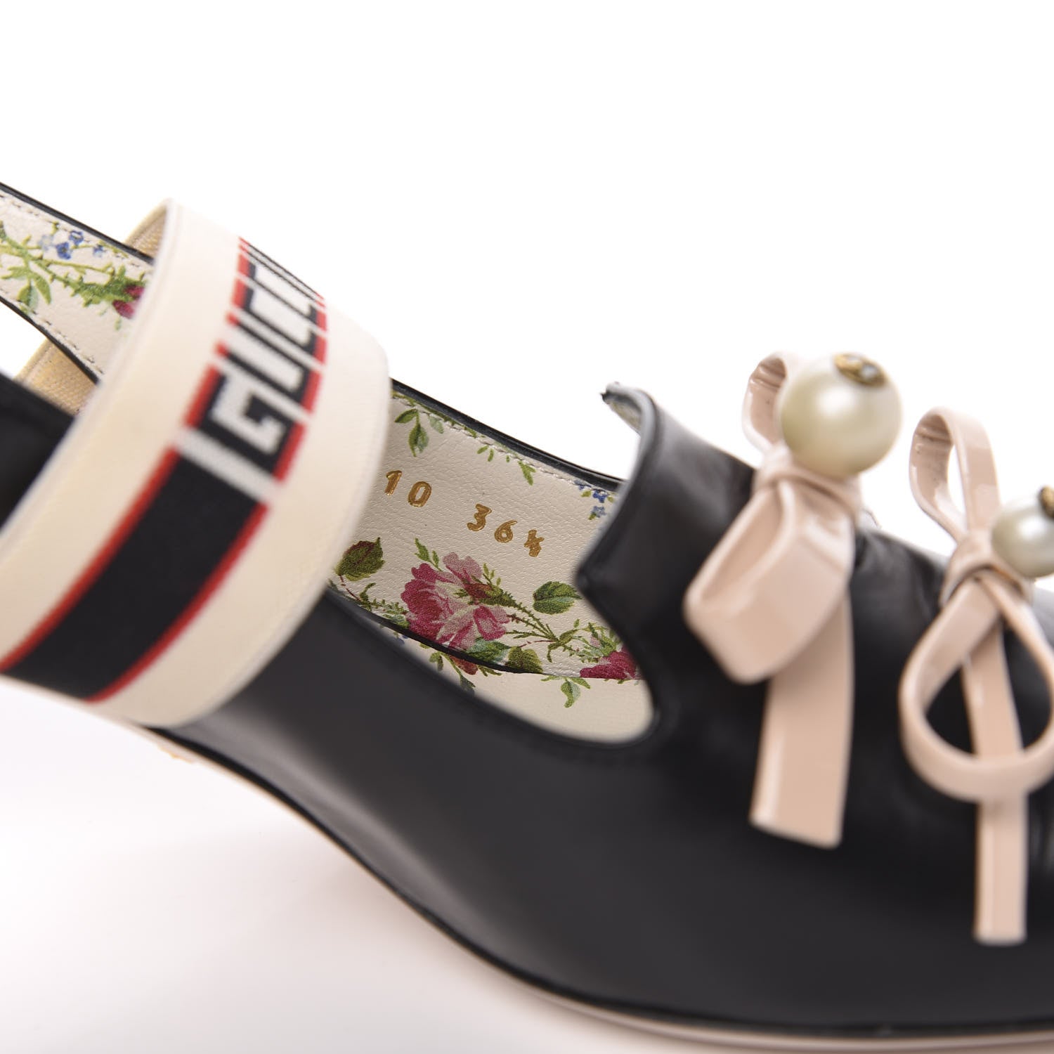 Gucci Malaga Kid Bow Ace Stripe Mid Heel Slingback Pumps 36.5 Black 8 of 9