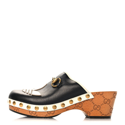 Gucci X ADIDAS Quebec Calfskin Quentin Goatskin Horsebit Trefoil Clog Mules 37 Black Off White 1 of 9