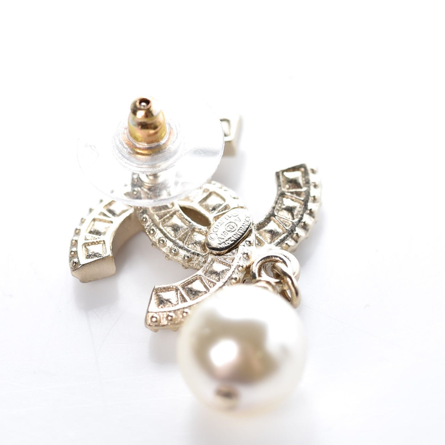 Crystal Pearl CC Drop Earrings Gold