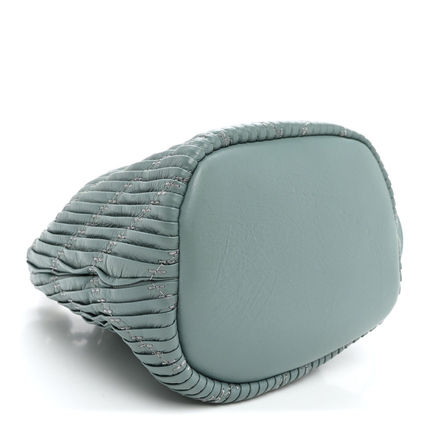 Crumpled Calfskin Coco Pleats Drawstring Bag Blue
