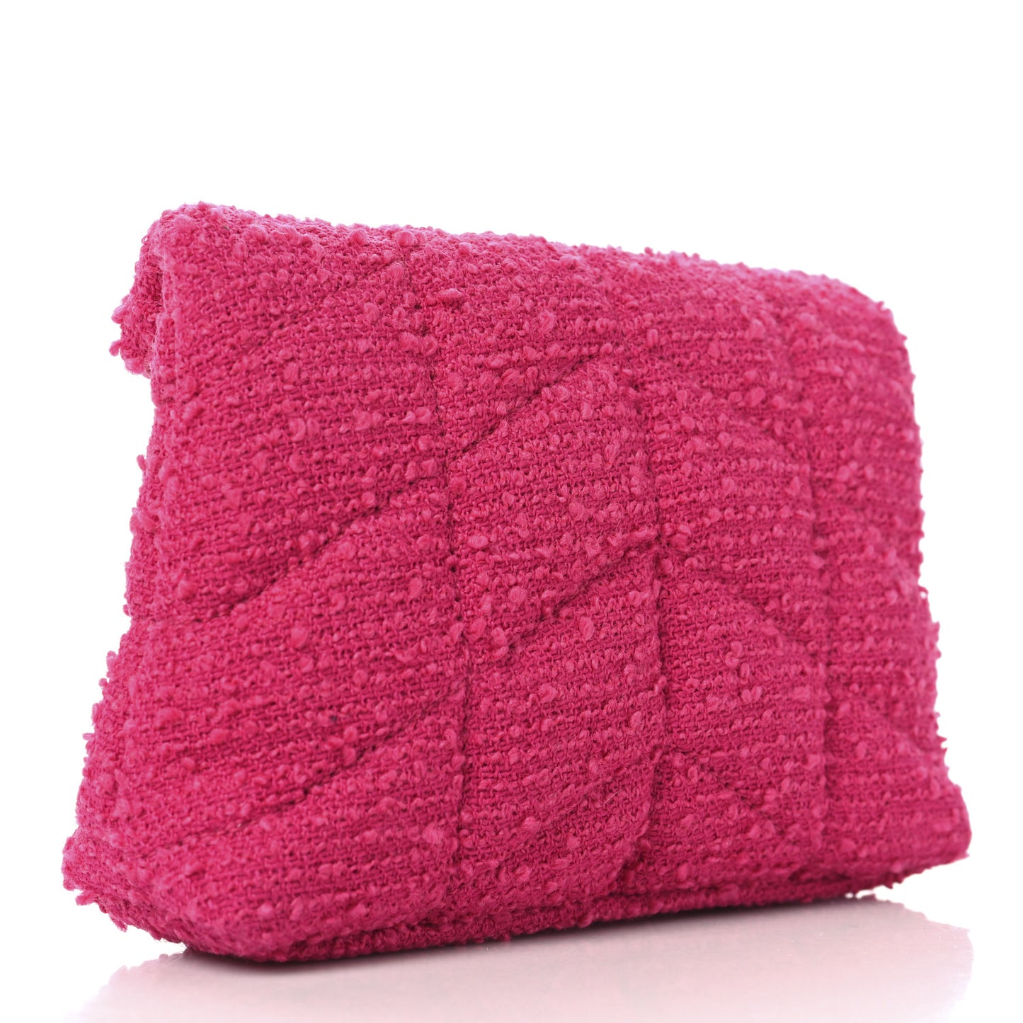 Boucle Tweed Quilted Loulou Puffer Monogram Pouch Clutch Magenta