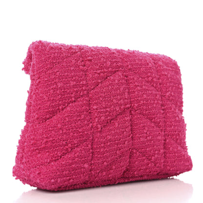 Saint Laurent Boucle Tweed Quilted Loulou Puffer Monogram Pouch Clutch Magenta 4 of 11