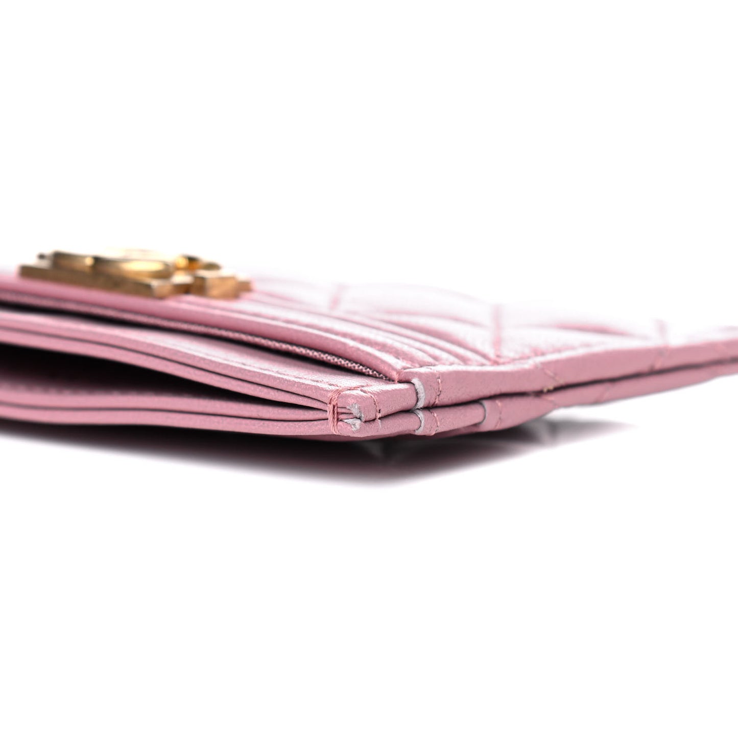 Metallic Lambskin Quilted Boy Card Holder Rose