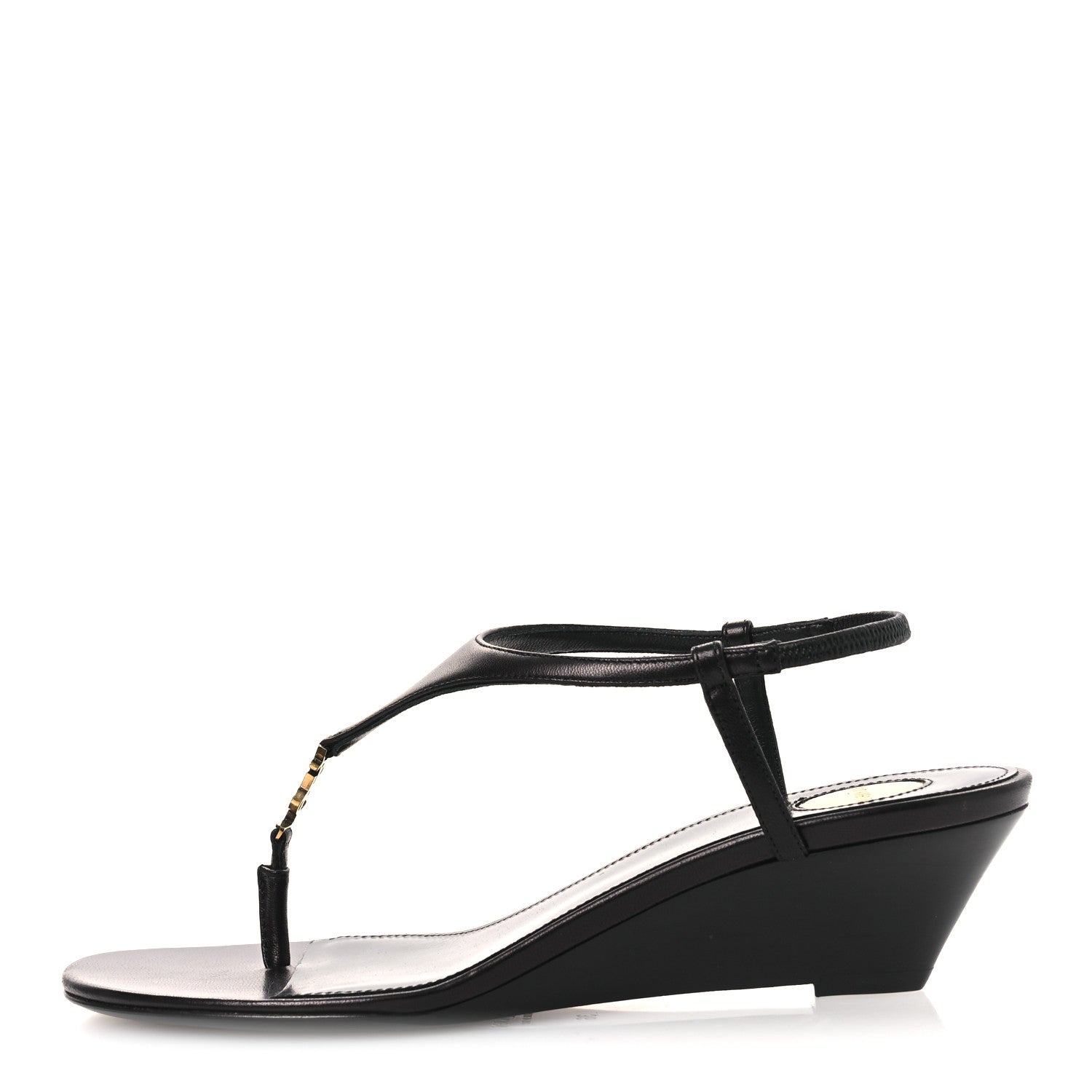 Saint Laurent Nappa Cassandra Monogram Bridget 40 Wedge Sandals 36 Black 1 of 10