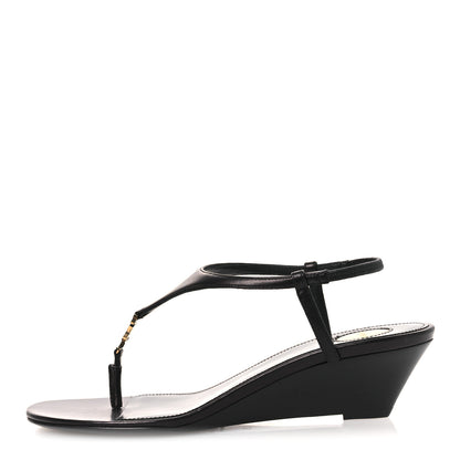 Saint Laurent Nappa Cassandra Monogram Bridget 40 Wedge Sandals 36 Black 1 of 10