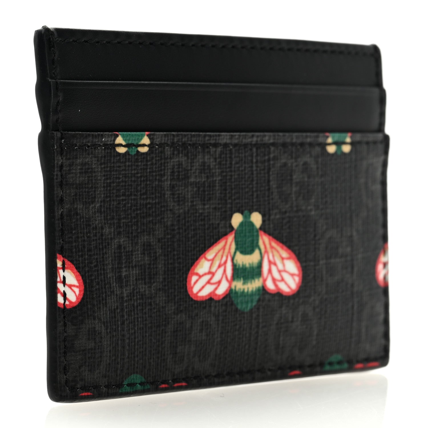 Gucci GG Supreme Monogram Bee Multicolor Appia Calfskin Card Holder Black Multicolor 3 of 6