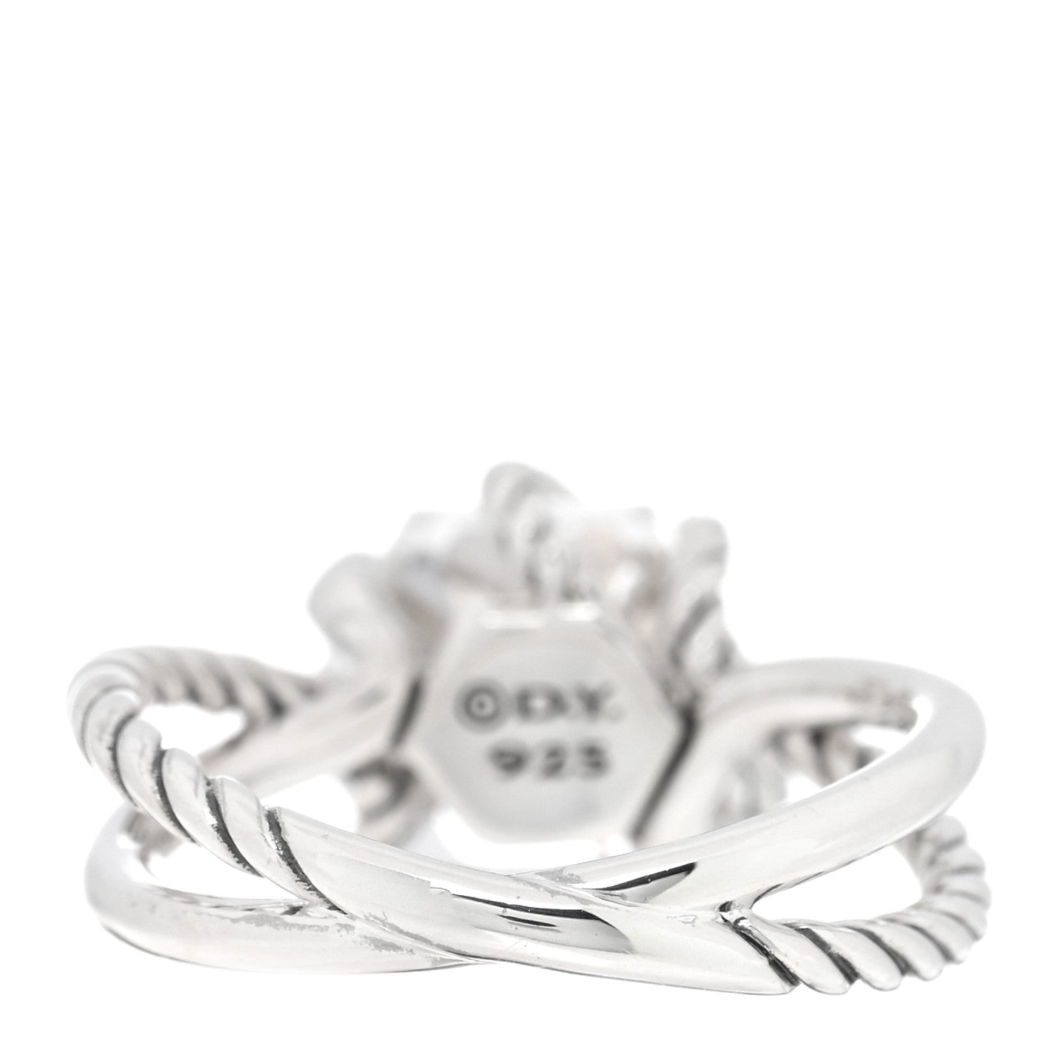 David Yurman Sterling Silver Diamond Rock Crystal 10mm Cable Wrap Ring 54 7 3 of 4