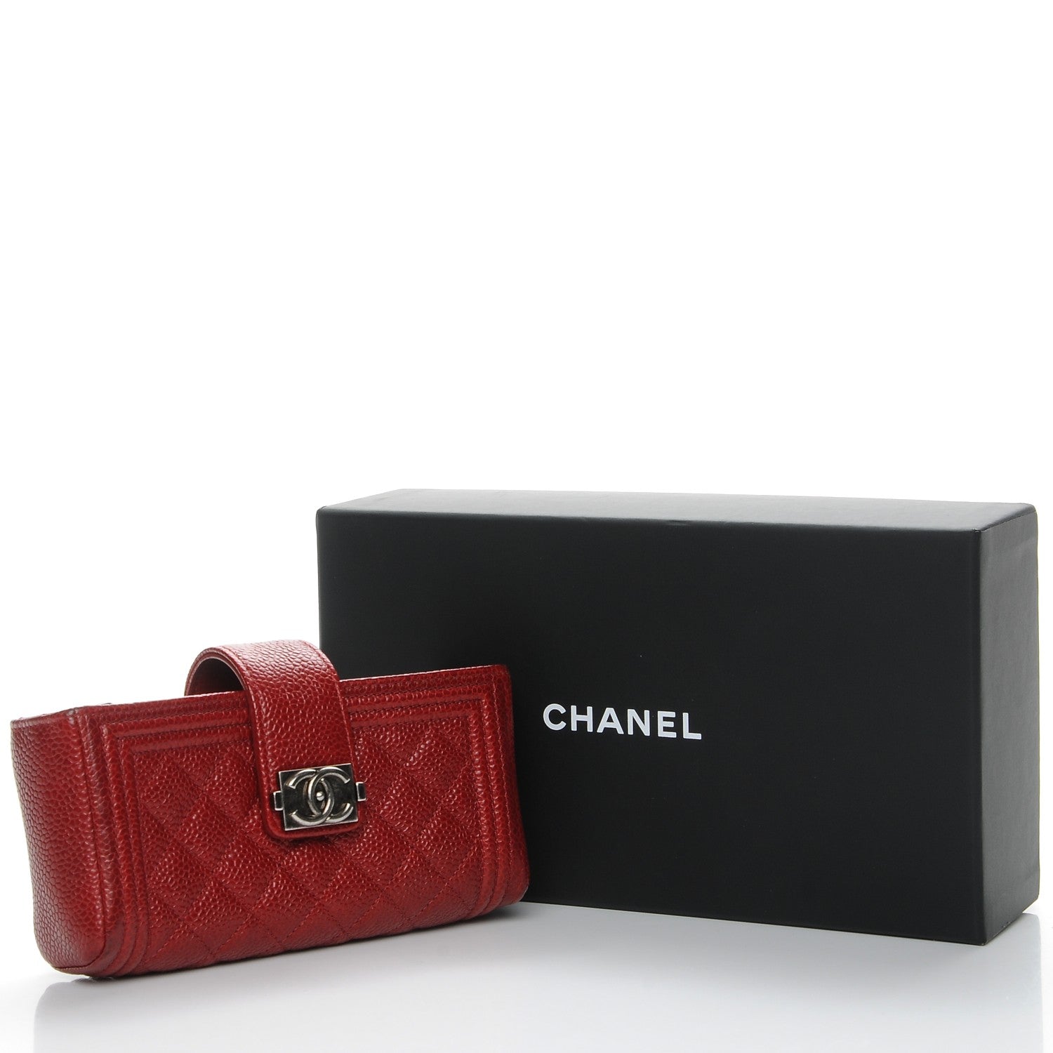 Chanel Caviar Quilted Mini Boy Phone Holder Clutch Dark Red 5 of 9