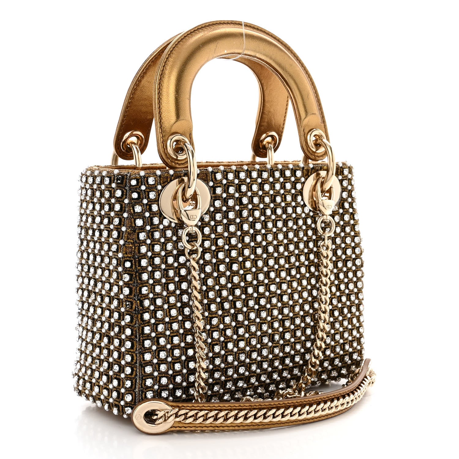 Christian Dior Metallic Calfskin Crystal Mini Lady Dior Gold 3 of 17