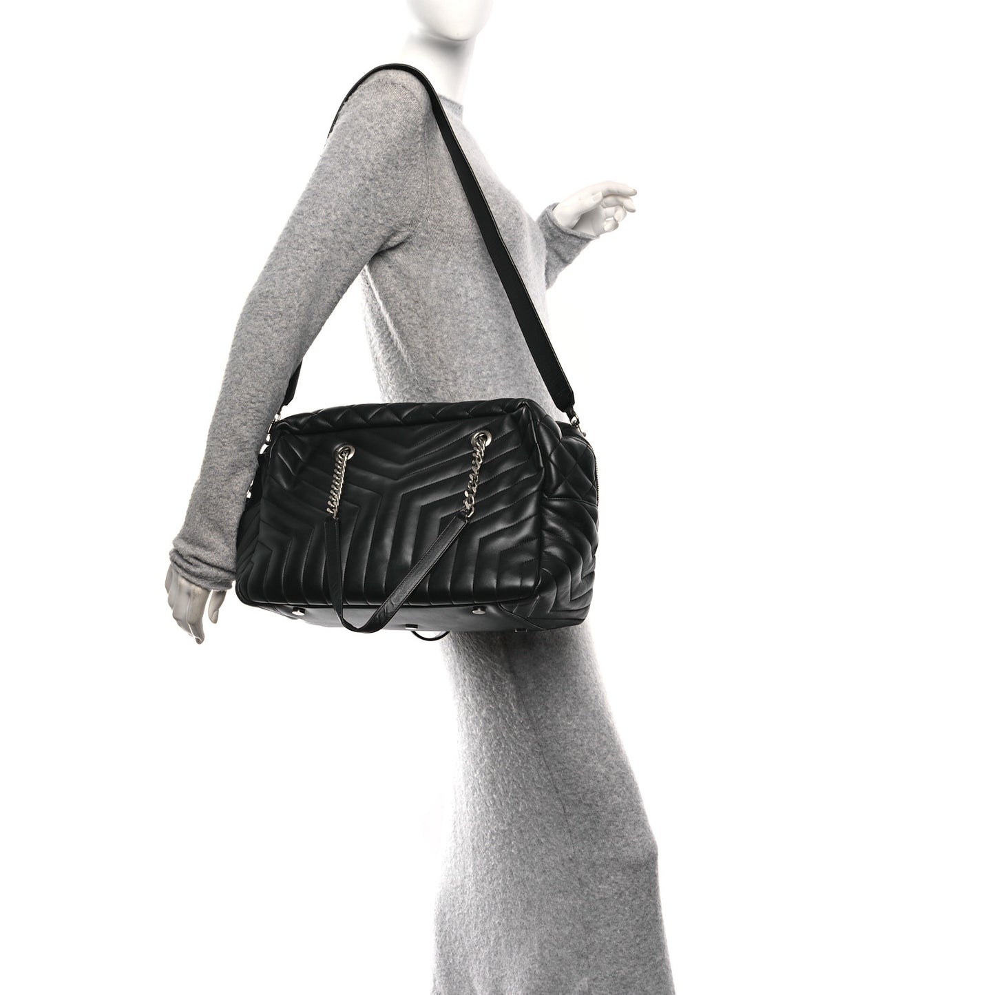 Lambskin Mixed Matelasse Joan Bowling Bag Black