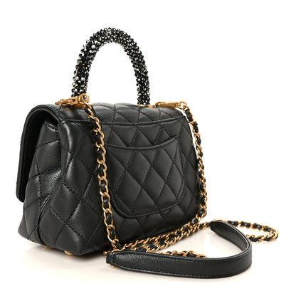 Chanel Calfskin Strass Quilted Extra Mini Coco Handle Flap Dark Grey 3 of 12