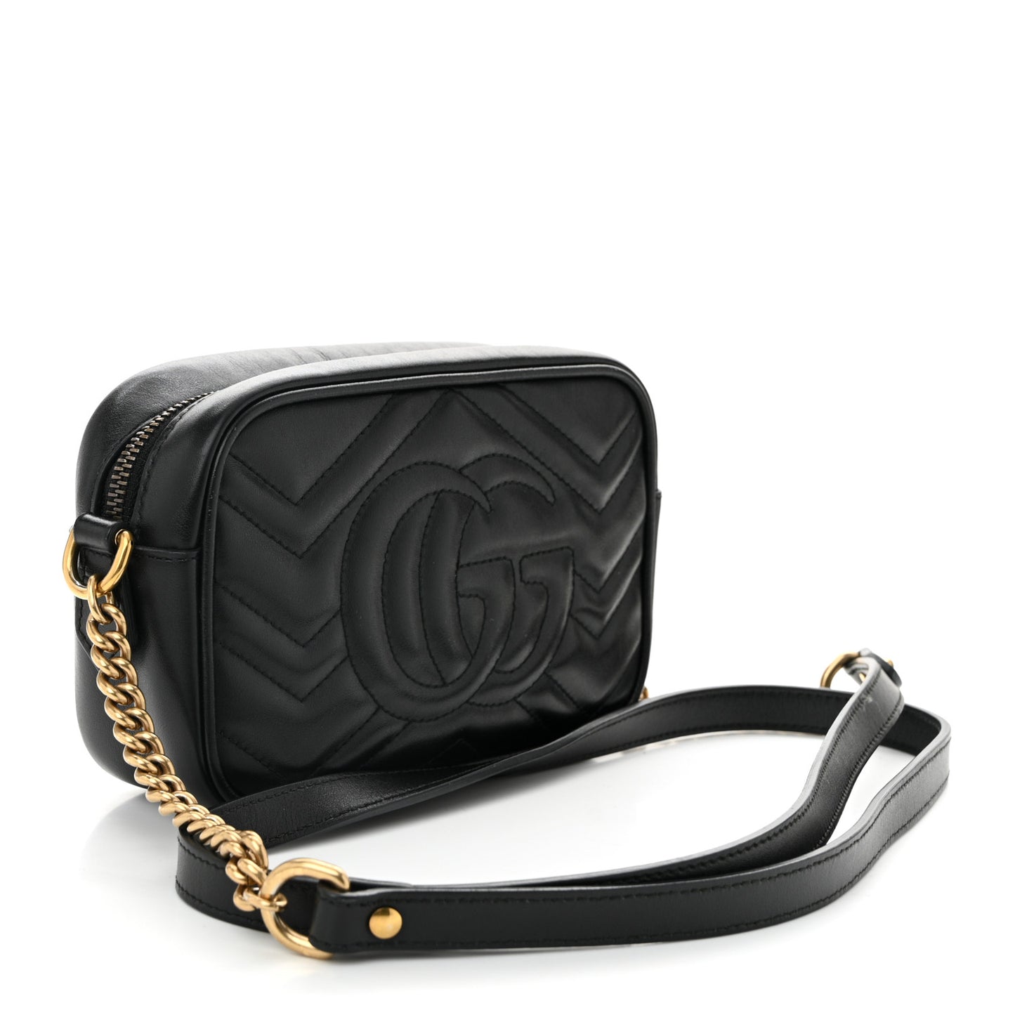 Calfskin Matelasse Mini GG Marmont Chain Shoulder Bag Black