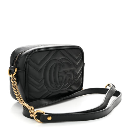Gucci Calfskin Matelasse Mini GG Marmont Chain Shoulder Bag Black 3 of 14