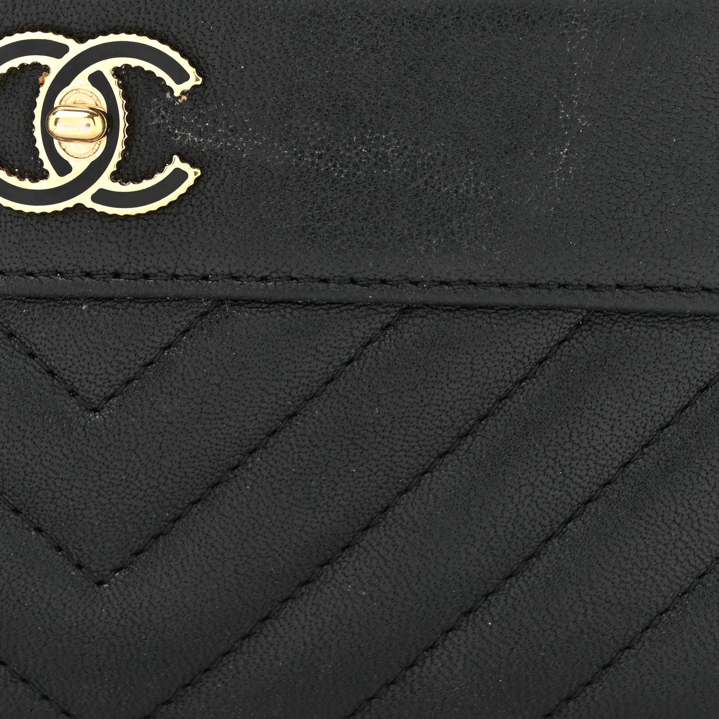 Metallic Sheepskin Chevron Quilted Small Vintage Mademoiselle Clutch With Chain Black