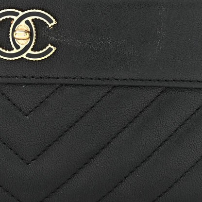 Chanel Metallic Sheepskin Chevron Quilted Small Vintage Mademoiselle Clutch With Chain Black 10 of 16